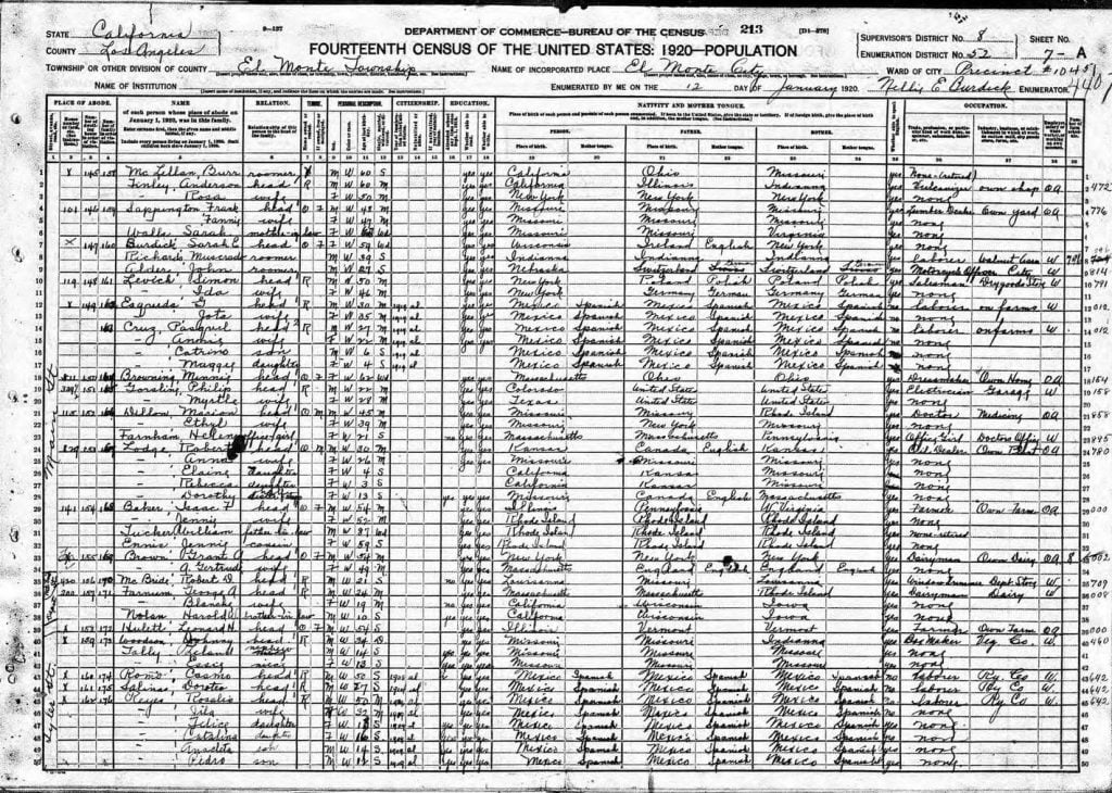 1920 Census for Isaac F and Jennie Baker